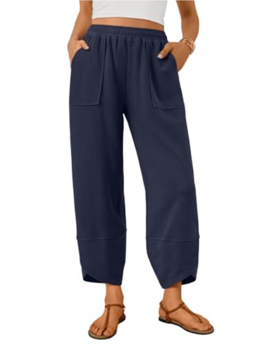 Wide Leg Pants Cotton Blend Pockets Casual Summer Lounge